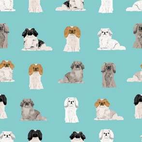 pekingese fabric - dogs pet dog design cute coat colors dog fabric - blue tint