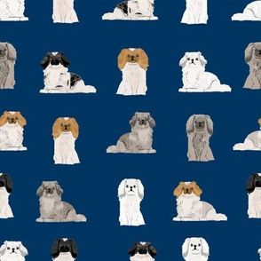 pekingese fabric - dogs pet dog design cute coat colors dog fabric - navy