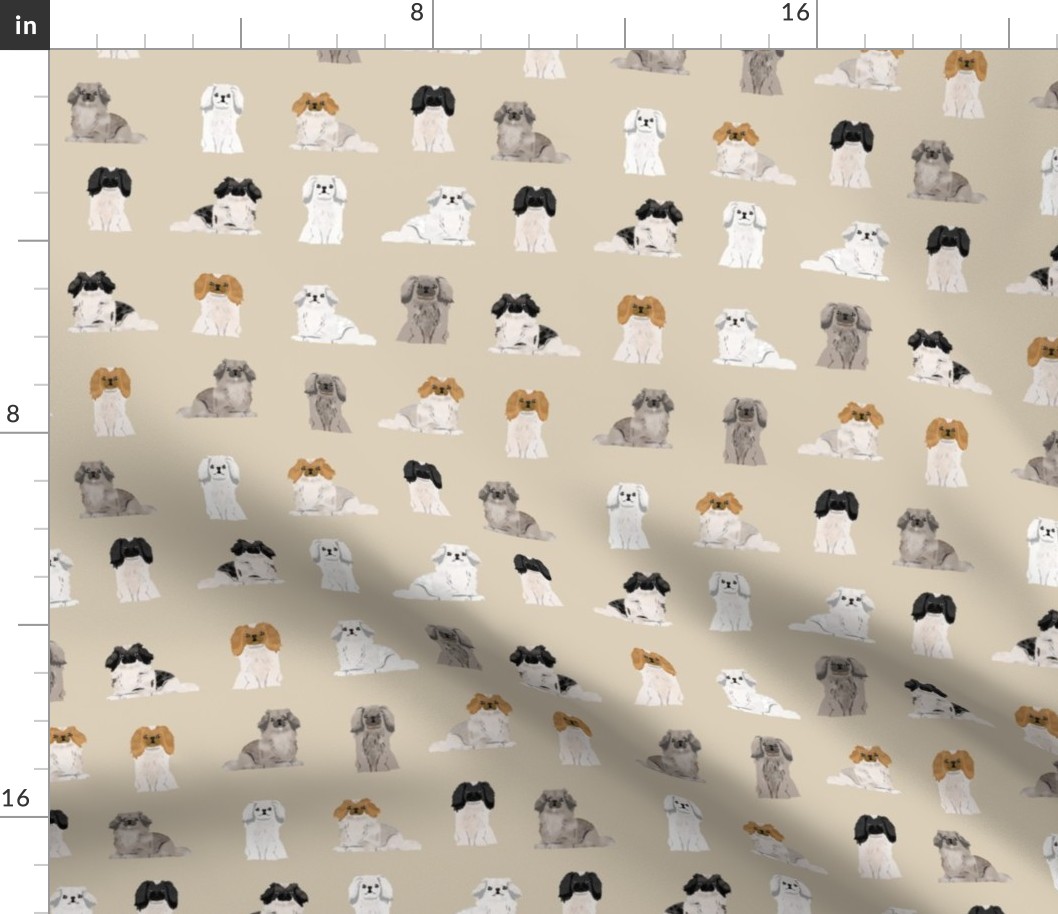 pekingese fabric - dogs pet dog design cute coat colors dog fabric - sand