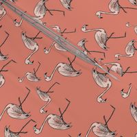 Peachy Pink Flamingos on Darker Peach Background - Smaller Size