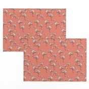 Peachy Pink Flamingos on Darker Peach Background - Smaller Size