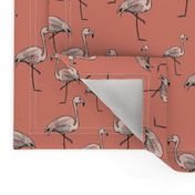 Peachy Pink Flamingos on Darker Peach Background - Smaller Size