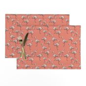 Peachy Pink Flamingos on Darker Peach Background - Smaller Size