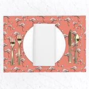 Peachy Pink Flamingos on Darker Peach Background - Smaller Size