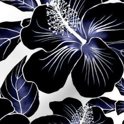 Hibiscus Batik Black on White 200L