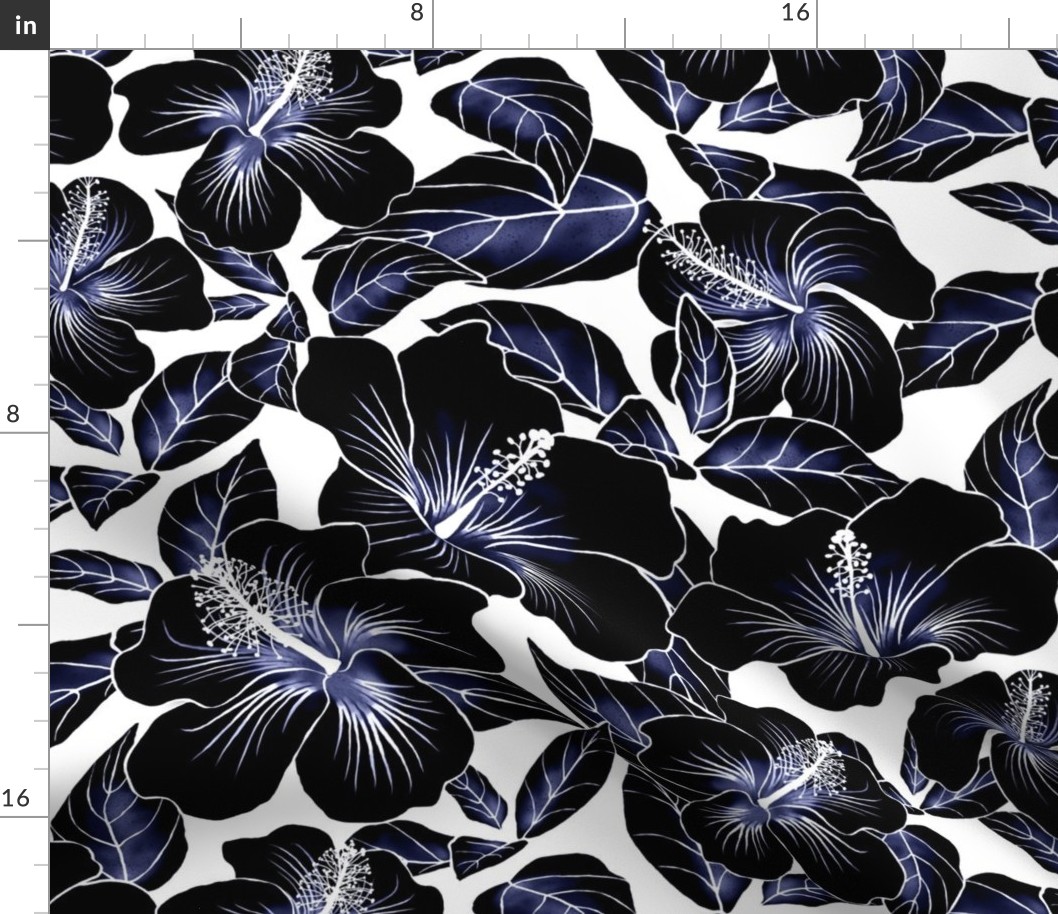 Hibiscus Batik Black on White 200L