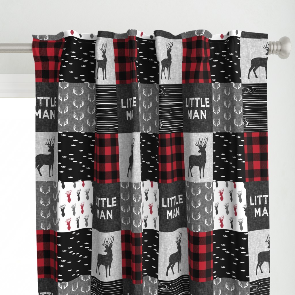 little man - red and black deer (buck) quilt woodland