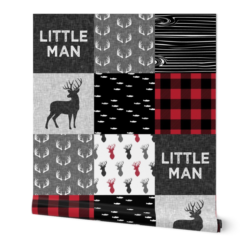 little man - red and black deer (buck) quilt woodland