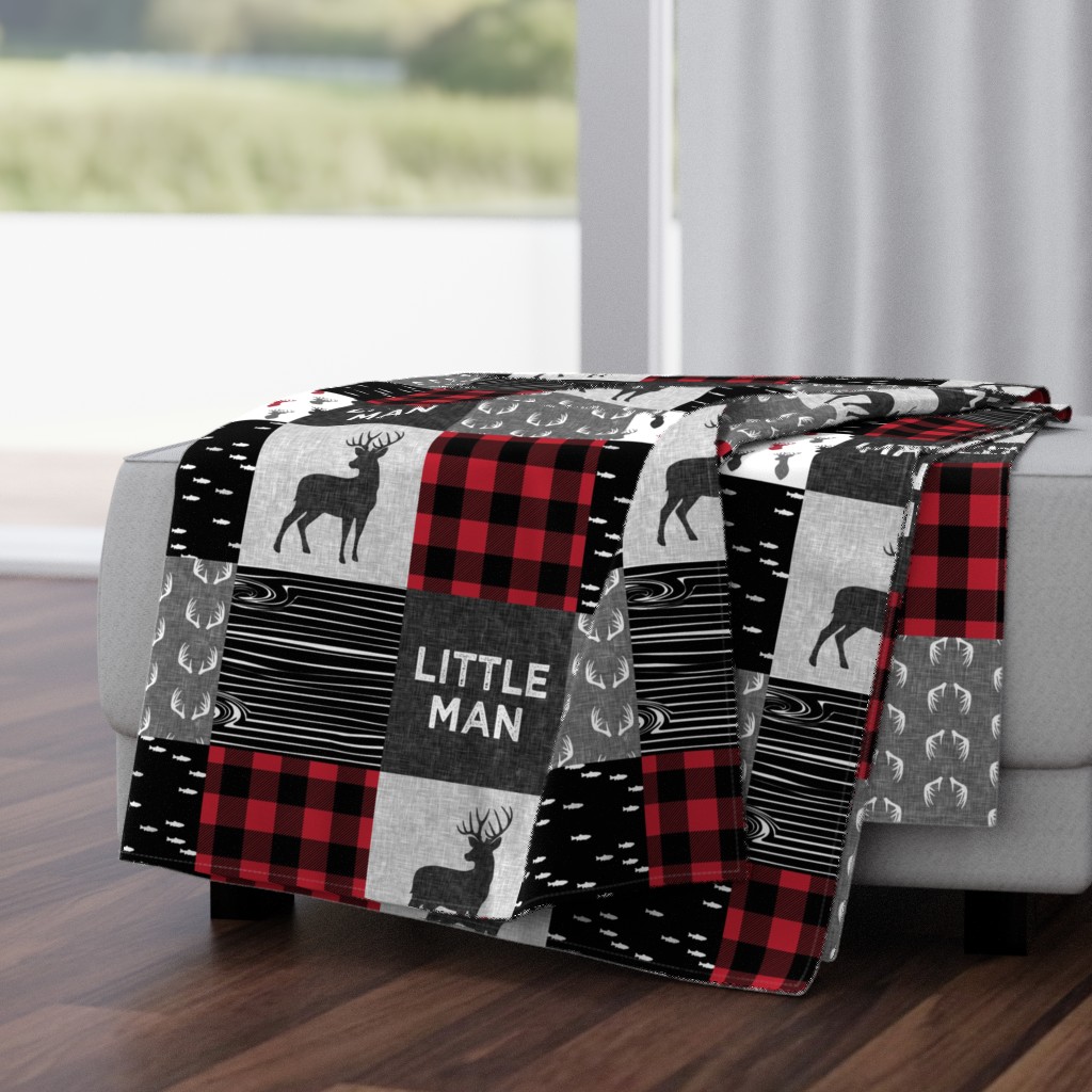 little man - red and black deer (buck) quilt woodland