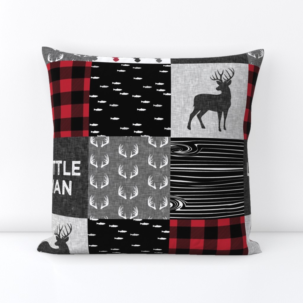 little man - red and black deer (buck) quilt woodland