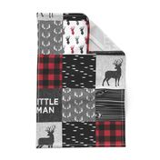 little man - red and black deer (buck) quilt woodland