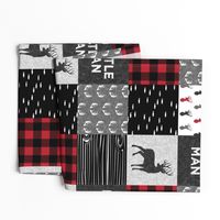 little man - red and black deer (buck) quilt woodland