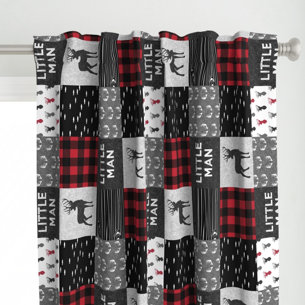 little man (90) - red and black deer  (buck) quilt woodland