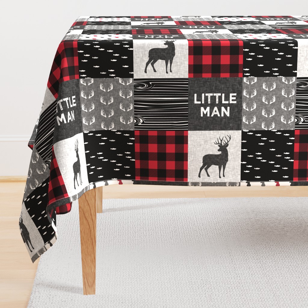 little man (90) - red and black deer  (buck) quilt woodland
