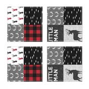 little man (90) - red and black deer  (buck) quilt woodland