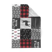 little man (90) - red and black deer  (buck) quilt woodland