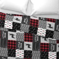 little man (90) - red and black deer  (buck) quilt woodland