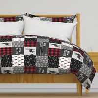 little man (90) - red and black deer  (buck) quilt woodland