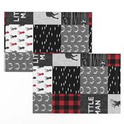 little man (90) - red and black deer  (buck) quilt woodland