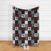 little man (90) - red and black deer  (buck) quilt woodland