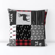 little man (90) - red and black deer  (buck) quilt woodland