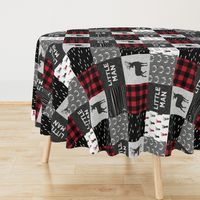 little man (90) - red and black deer  (buck) quilt woodland