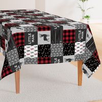 little man (90) - red and black deer  (buck) quilt woodland