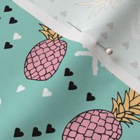 Tropical hawaiian aqua blue and pink pineapple summer fruit geometric arrow pattern print flipped rotated