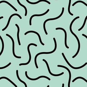 Curly waves and chromosomes pop art twist and curl abstract Scandinavian print warm mint green