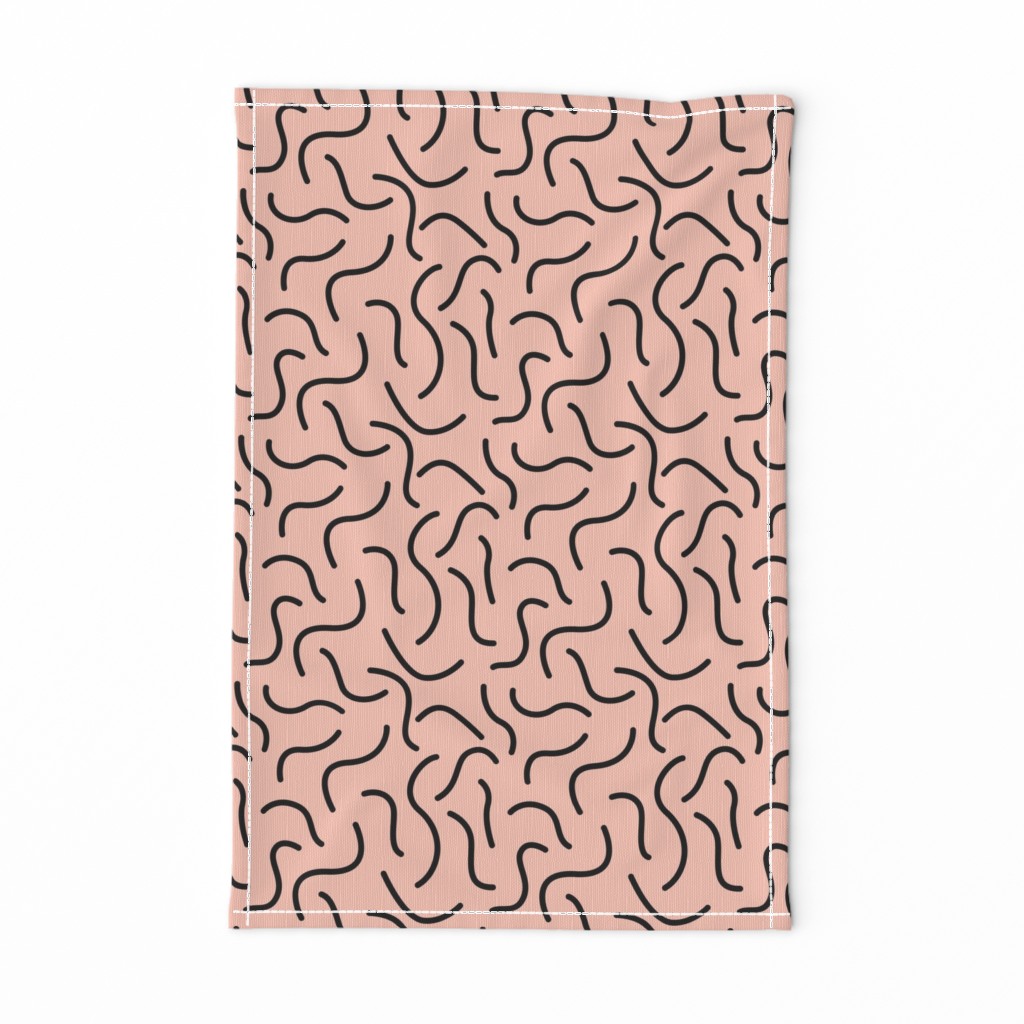 Curly waves and chromosomes pop art twist and curl abstract Scandinavian print warm gray warm blush pastel pink