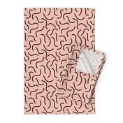 Curly waves and chromosomes pop art twist and curl abstract Scandinavian print warm gray warm blush pastel pink