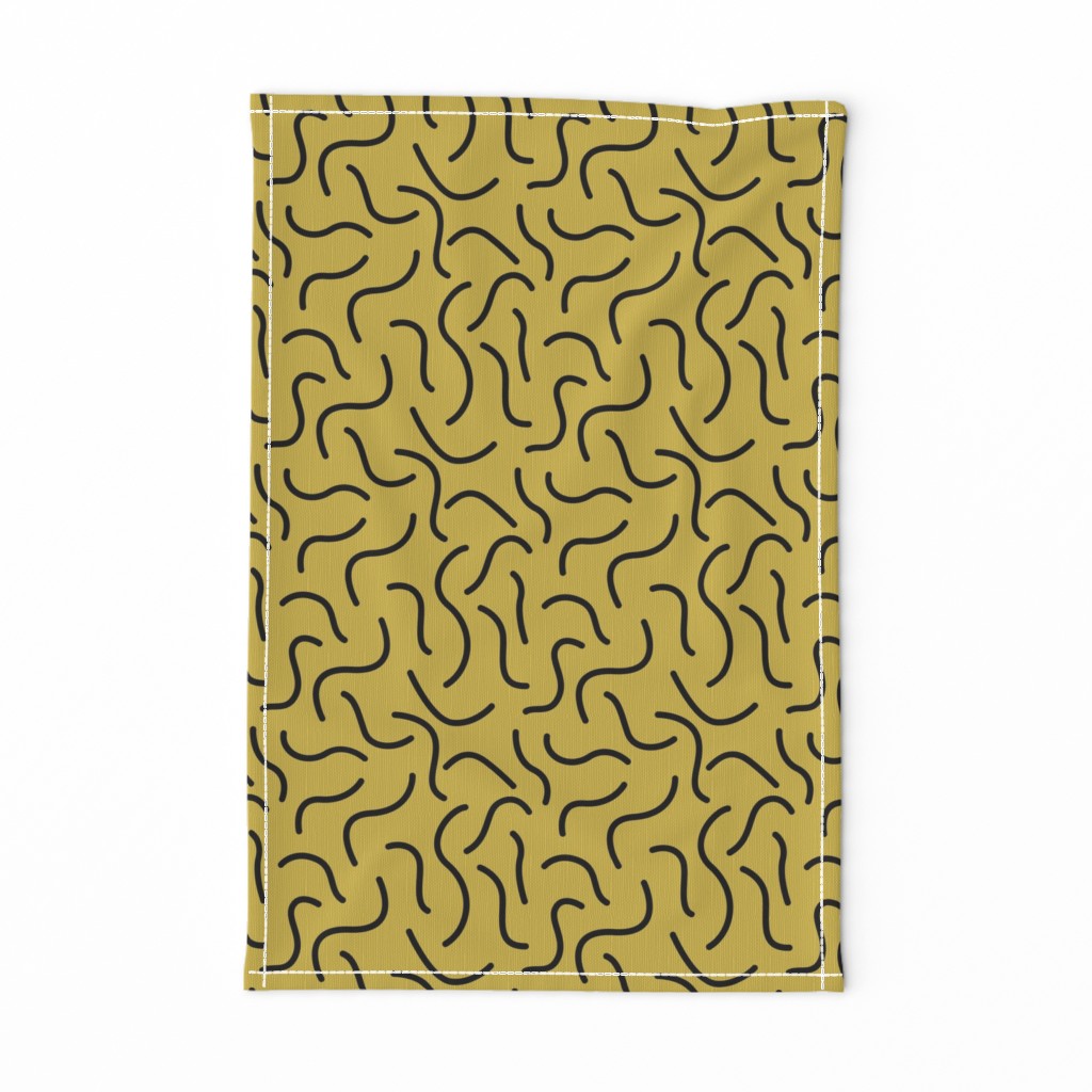 Curly waves and chromosomes pop art twist and curl abstract Scandinavian print mustard yellow 