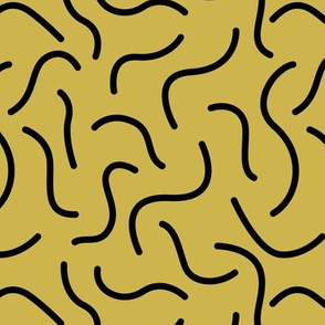 Curly waves and chromosomes pop art twist and curl abstract Scandinavian print mustard yellow 