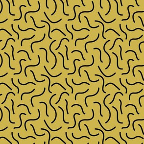 Curly waves and chromosomes pop art twist and curl abstract Scandinavian print mustard yellow  SMALL