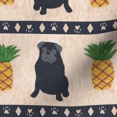 Primitive Pug and pineapple - large border width black