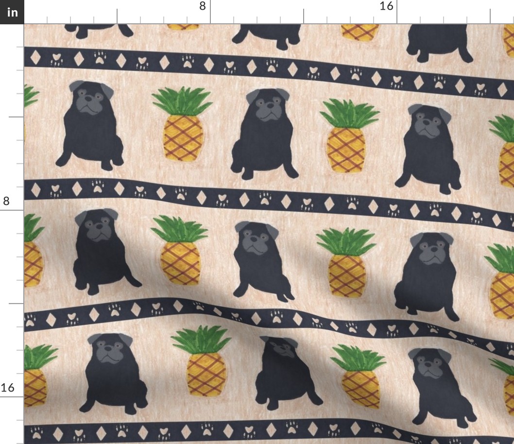 Primitive Pug and pineapple - large border width black