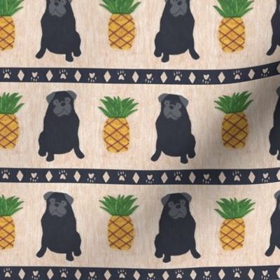 Primitive Pug and pineapple - small border black