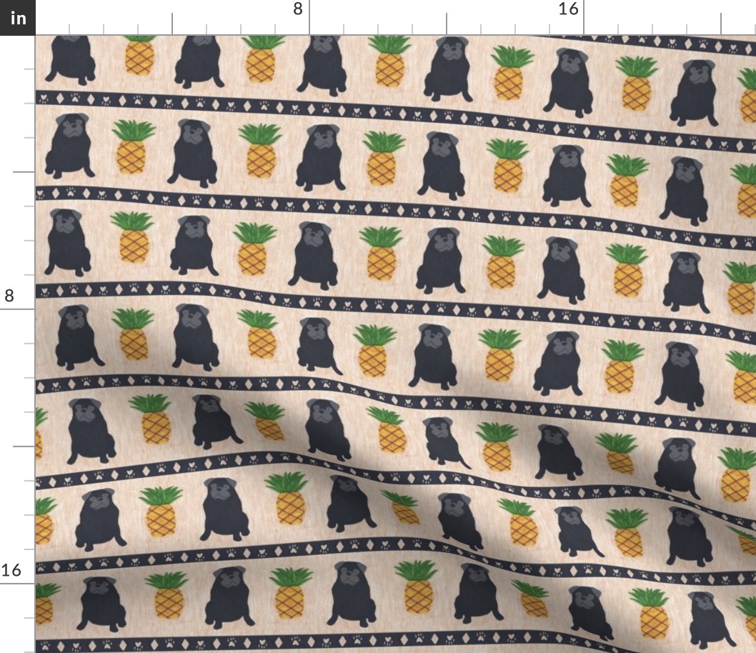 Primitive Pug and pineapple - small border black