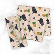 Primitive Pug and pineapple - ditsy black