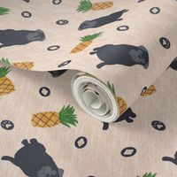 Primitive Pug and pineapple - ditsy black