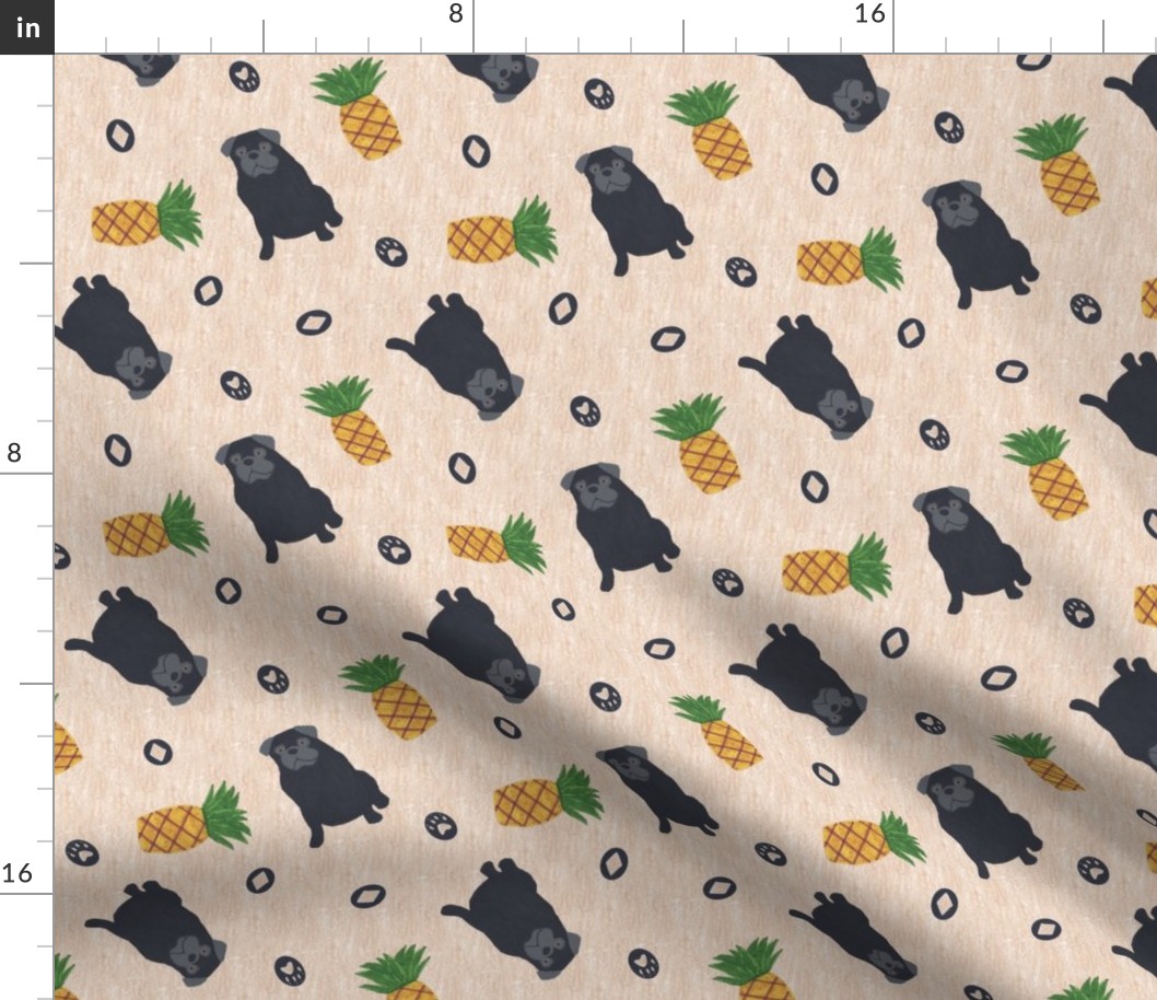 Primitive Pug and pineapple - ditsy black