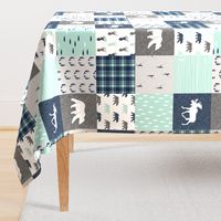 woodland moose bear fishing patchwork fabric w/ grey 