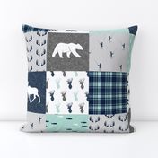 woodland moose bear fishing patchwork fabric w/ grey 