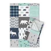 woodland moose bear fishing patchwork fabric w/ grey 