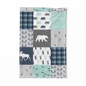 woodland moose bear fishing patchwork fabric w/ grey 