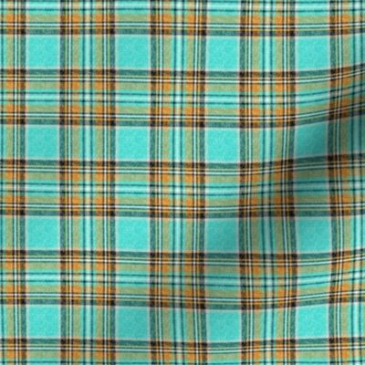 Nty74: (VERY SMALL SCALE) Cooler Stewart plaid in Turquoise, Mustard + Orange Linen-weave by Su_G_©SuSchaefer