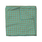 Nty74: (VERY SMALL SCALE) Cooler Stewart plaid in Turquoise, Mustard + Orange Linen-weave by Su_G_©SuSchaefer