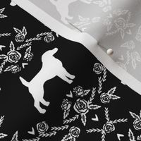 Beagle silhouette with florals black