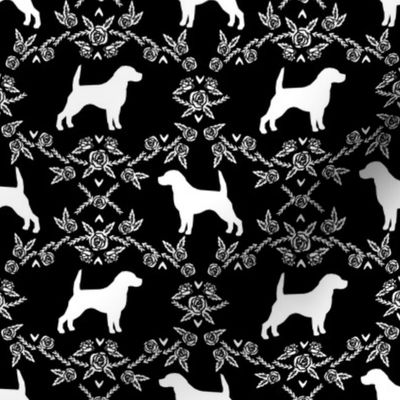 Beagle silhouette with florals black