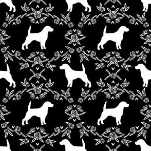Beagle silhouette with florals black
